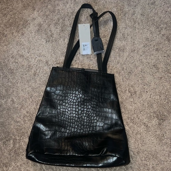 Kenneth Cole Reaction Black Crocodile Skin Tote Shoulder Bag NWT - Picture 7 of 9